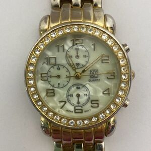 NY & Co Women's Gold Tone Metal Link Bracelet Band Rhinestone Wristwatch